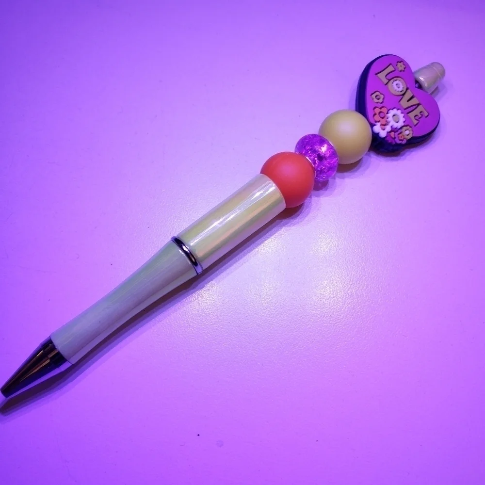 Handmade UV Iridescent Love Beaded Silicone Focal Bead Pen